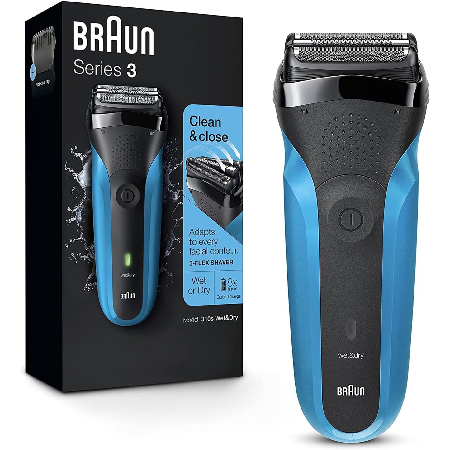 Braun Series 3 Wet and Dry Electric Shaver, Black Blue (310BLK)