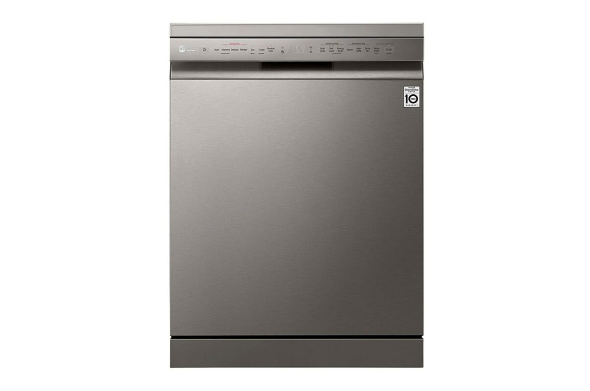 LG QuadWash™ Steam Dishwasher, 14 Place Settings, EasyRack™ Plus, Inverter Direct Drive, ThinQ, Platinum Silver (DFB425FP.APZPELF)