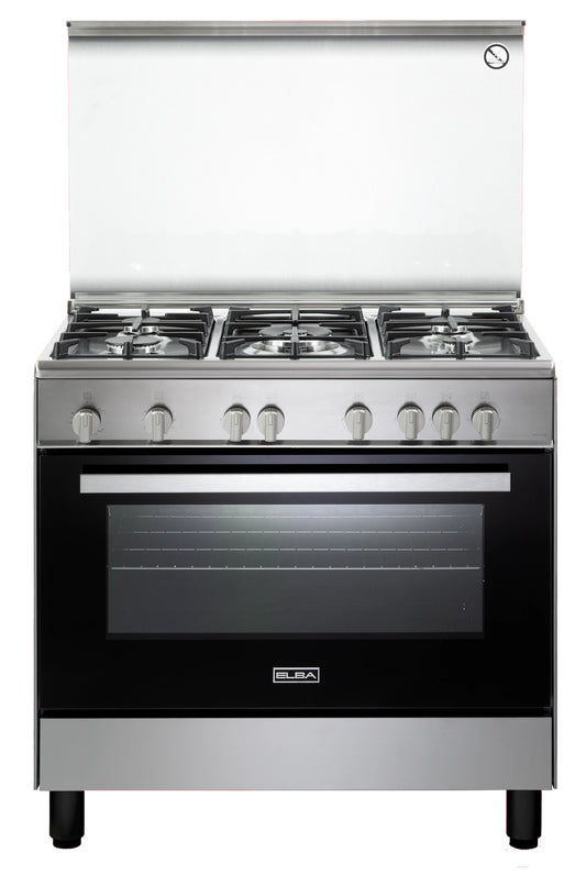 Elba Gas Cooker 90 cm Stainless Steel Cast iron pan supports 5 gas burners Full Safety (CBX 965 GLC NEW)