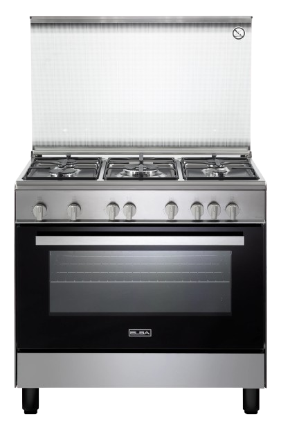 Elba Gas Cooker 90 cm Stainless Steel Enamelled Steel Pan Supports 5 Gas Burners Full Safety (CBX 965 GFP NEW)