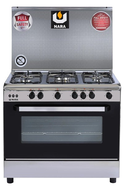 Nara Gas Cooker 90 CM Full Safety Silver color with black glass (NAXG/9000-Bg New)