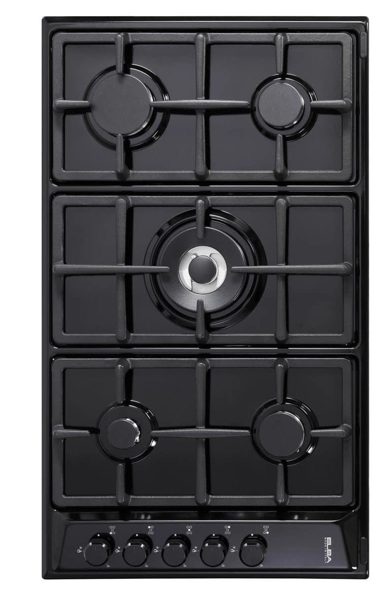 Elba Gas Hob Built-In 5 Burners 90 cm Black Cast Iron Grid (EN95-545 BKD)