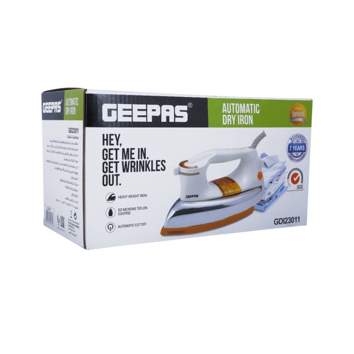 Geepas Steam Iron White Heavy Weight Dry Iron 1200W (GDI23011)