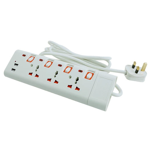 Geepas 3 Way Extension Socket With 2 USB Port (GES4094N)