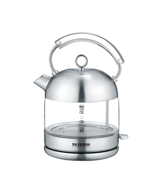 Severin Retro Glass Kettle, XXL 1.7L Capacity, Powerful & Compact Kettle With High Quality Retro Design (3459)