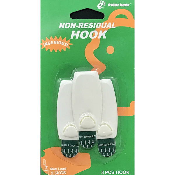 Polar Bear Non-Residual Flat White Plastic Hooks - Pack of 3