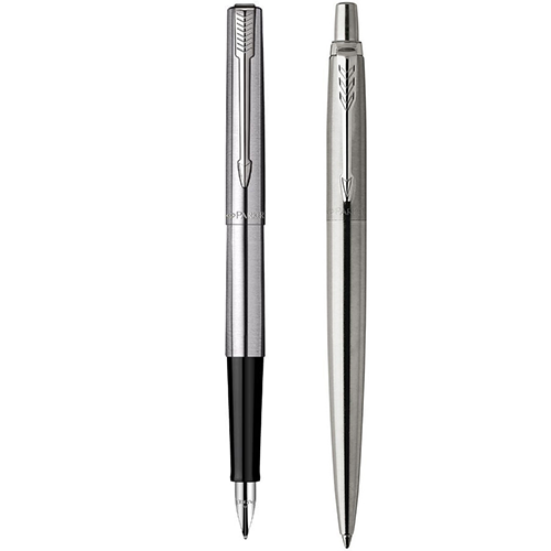 Parker Jotter Stainless Steel CT Fountain + Ballpoint Pen Set