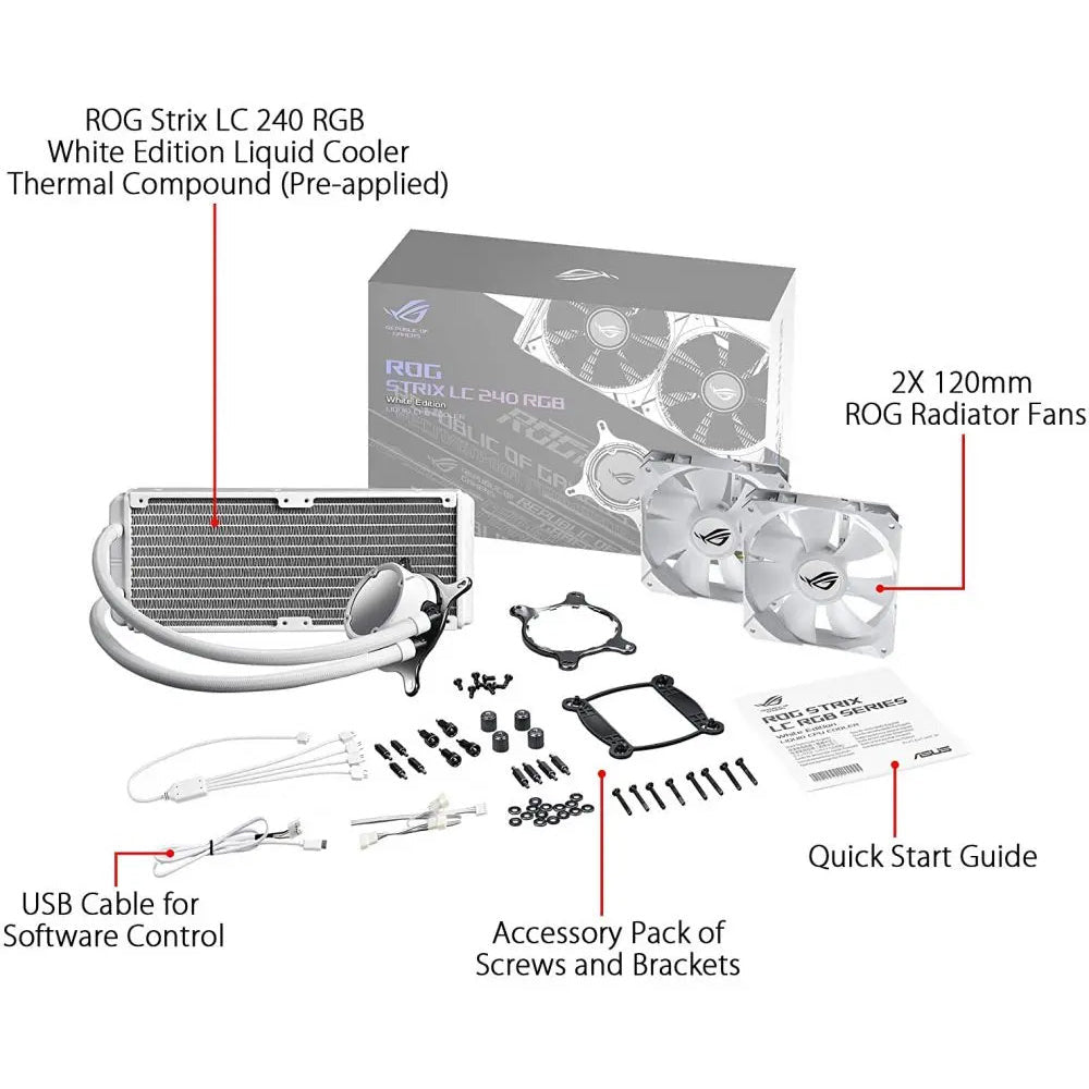 ASUS ROG STRIX LC 240mm RGB AIO CPU Water Cooler -White Edition