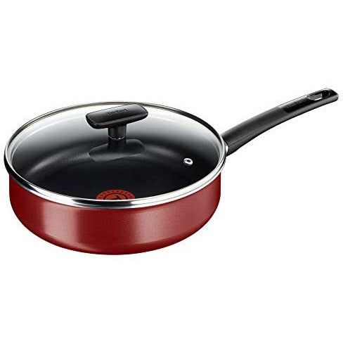 Tefal Simplicity Sautepan with Lid, Burgundy/Black, 24 cm, Stainless Steel B3053202