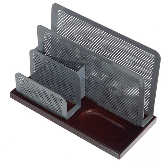 Golden Horse Desk Stationery Organizer Brown - Wood & Mesh