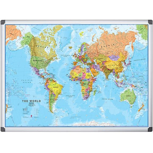 Bi-Office World Map Board - 90x120cm