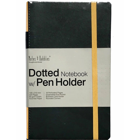 Notes & Dabbles Flynn Grey Hard Cover Dotted Journal with Pen Holder - A5