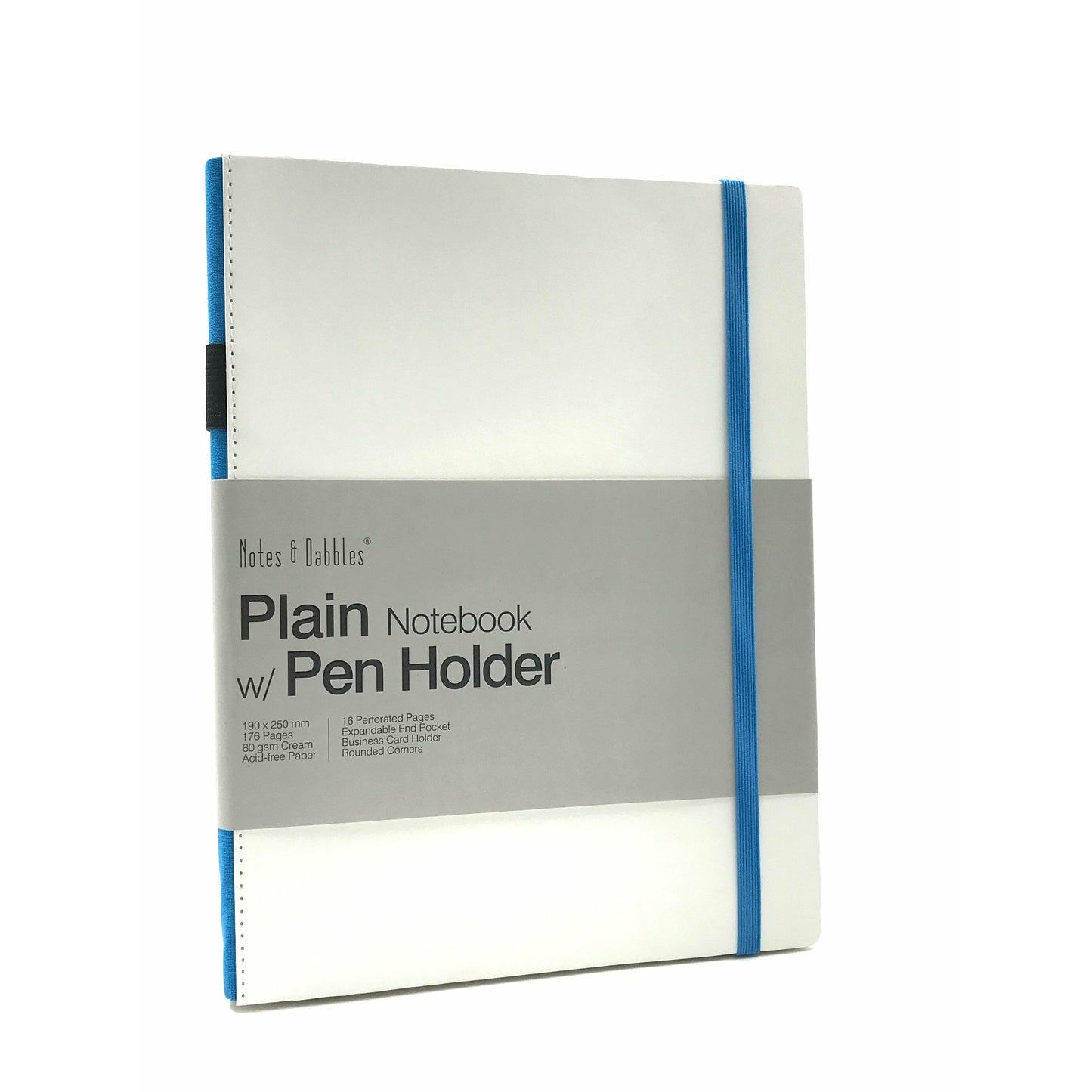 Notes & Dabbles Flynn White Hard Cover Plain Journal with Pen Holder - A4