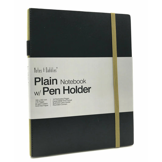 Notes & Dabbles Flynn Grey Hard Cover Plain Journal with Pen Holder - A4