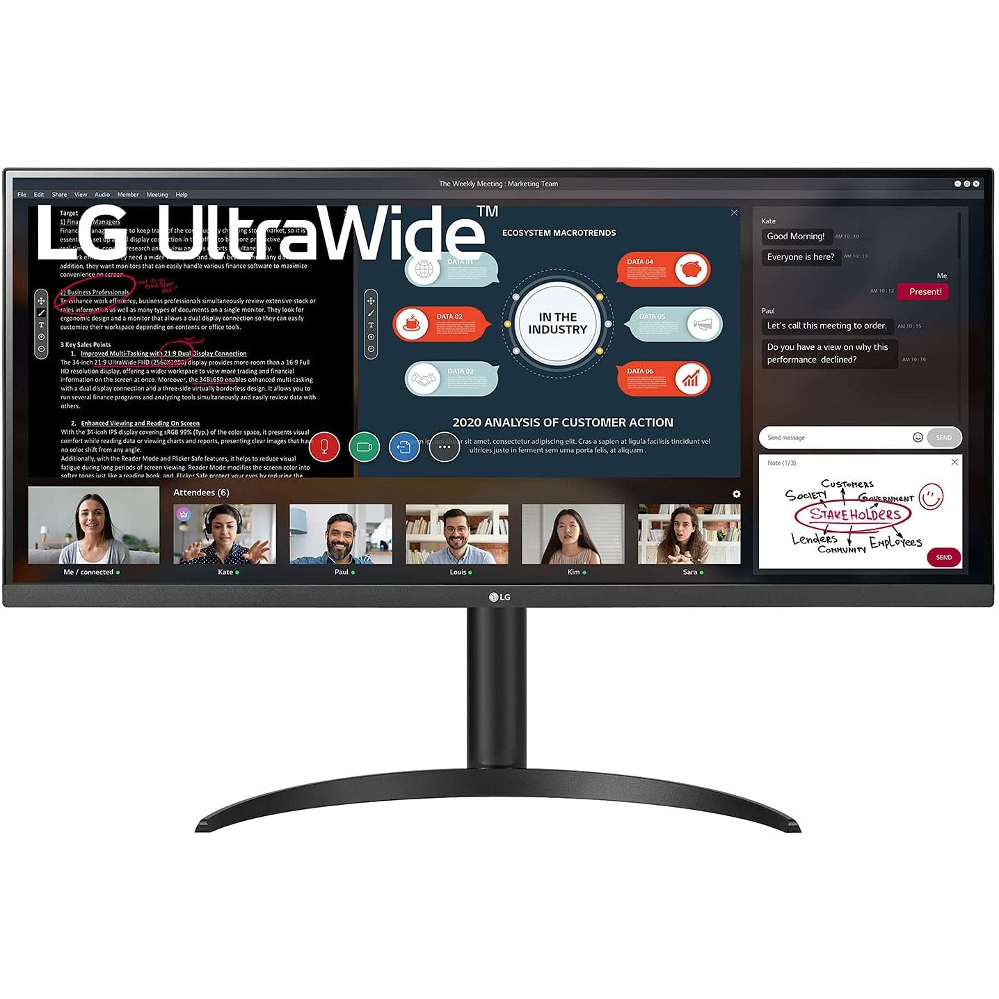 LG 34WP550-B 34 UltraWide IPS HDR10 AMD FreeSync 3-side Virtually Borderless Design - Black