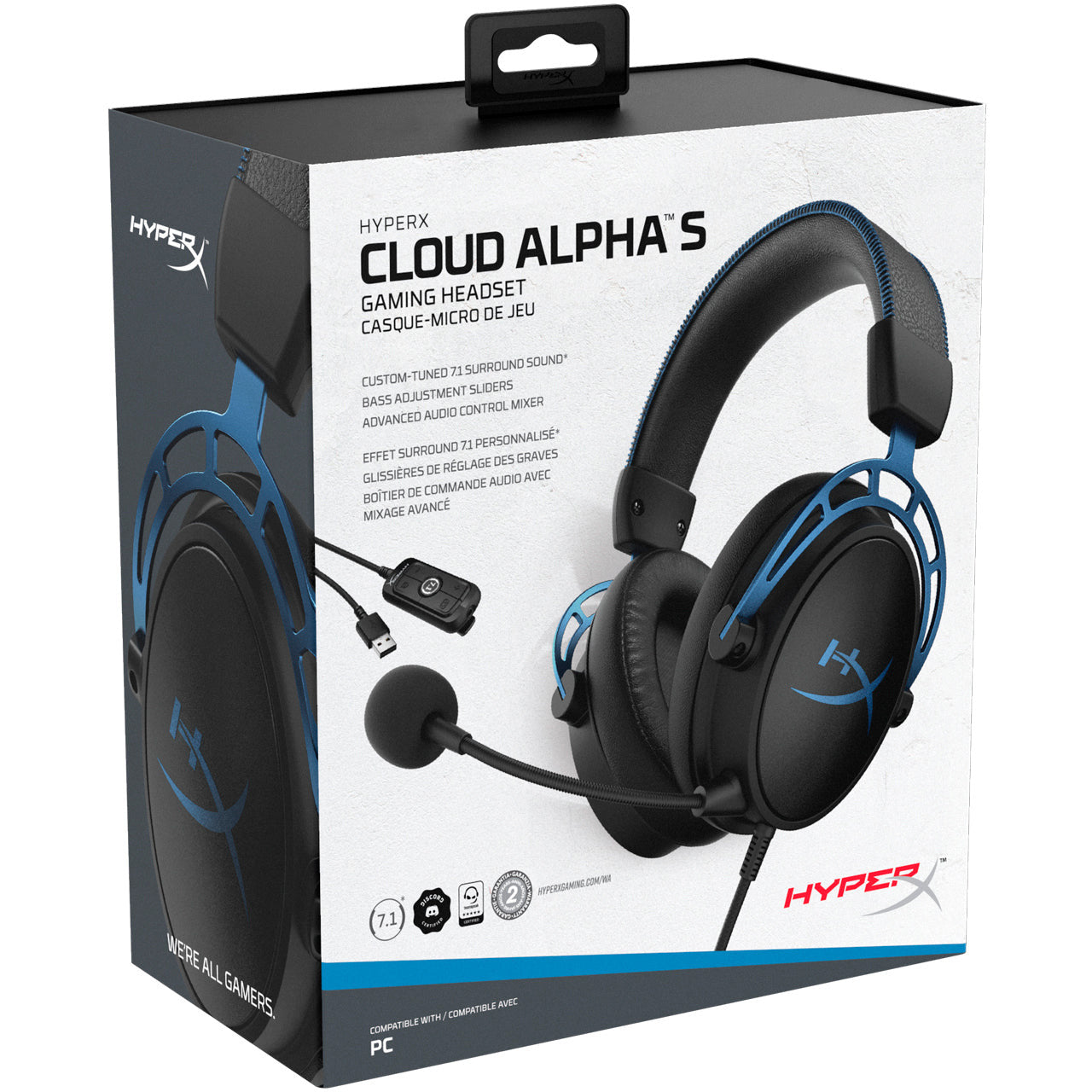 HP HyperX Cloud Alpha S 7.1 Surround Adjustable Bass Dual Chamber Noise Cancelling Mic - Blue