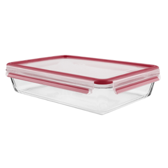 TEFAL - K3010612- MASTERSEAL Fresh Glass - Rectangular food preservation glass box - 3.0L - Red